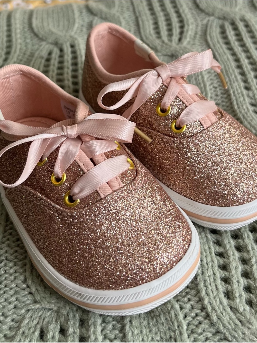 Keds x Kate Spade EUC Glitter Lace-Up Baby Sneakers in Rose Gold 4 Months